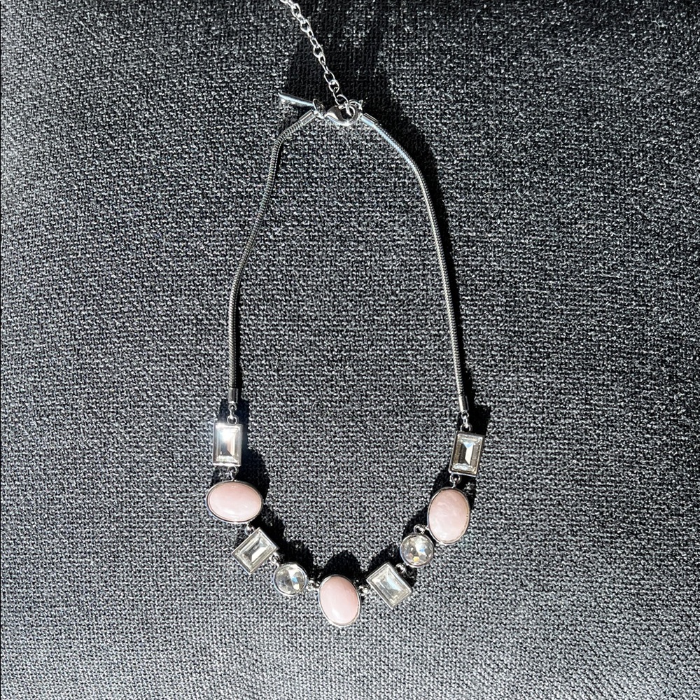 White House Black Market Silver and Rose Quartz Necklace